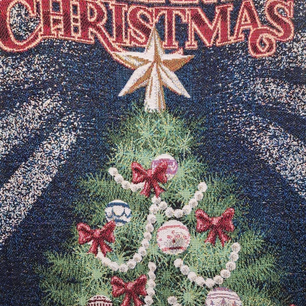 Green and Red Holiday Blanket with Festive Christmas Tree Design